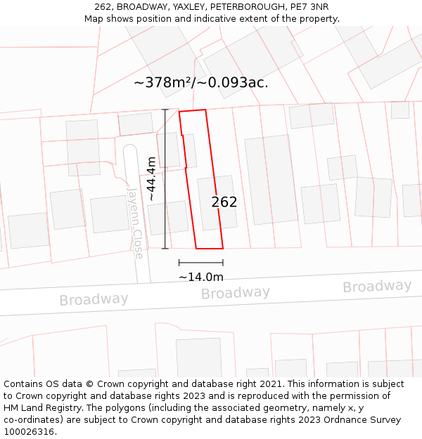 262, BROADWAY, YAXLEY, PETERBOROUGH, PE7 3NR: Plot and title map