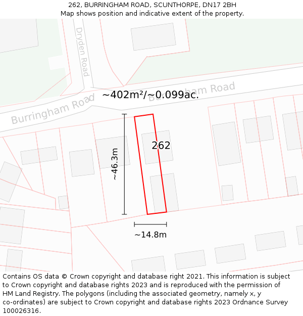 262, BURRINGHAM ROAD, SCUNTHORPE, DN17 2BH: Plot and title map