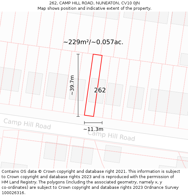 262, CAMP HILL ROAD, NUNEATON, CV10 0JN: Plot and title map