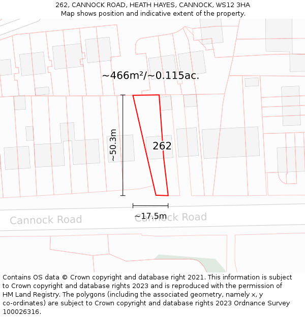 262, CANNOCK ROAD, HEATH HAYES, CANNOCK, WS12 3HA: Plot and title map