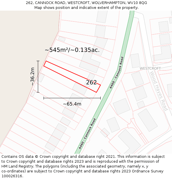 262, CANNOCK ROAD, WESTCROFT, WOLVERHAMPTON, WV10 8QG: Plot and title map