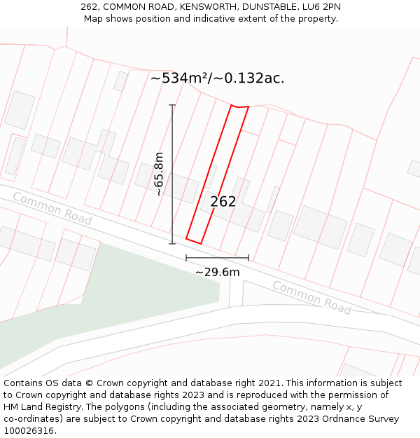 262, COMMON ROAD, KENSWORTH, DUNSTABLE, LU6 2PN: Plot and title map