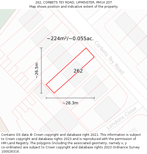 262, CORBETS TEY ROAD, UPMINSTER, RM14 2DT: Plot and title map