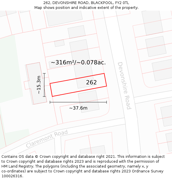 262, DEVONSHIRE ROAD, BLACKPOOL, FY2 0TL: Plot and title map