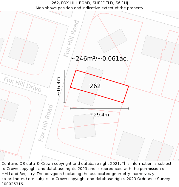 262, FOX HILL ROAD, SHEFFIELD, S6 1HJ: Plot and title map