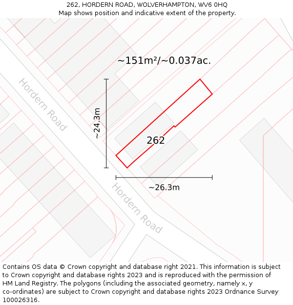 262, HORDERN ROAD, WOLVERHAMPTON, WV6 0HQ: Plot and title map