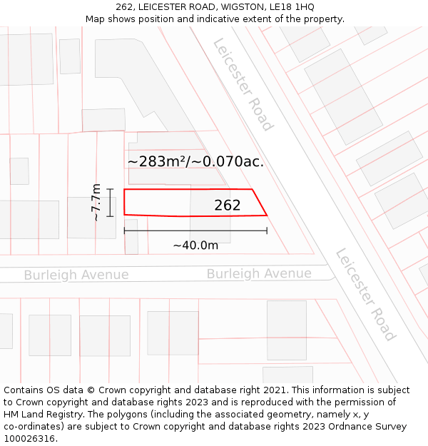 262, LEICESTER ROAD, WIGSTON, LE18 1HQ: Plot and title map