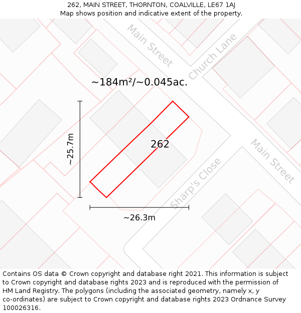 262, MAIN STREET, THORNTON, COALVILLE, LE67 1AJ: Plot and title map