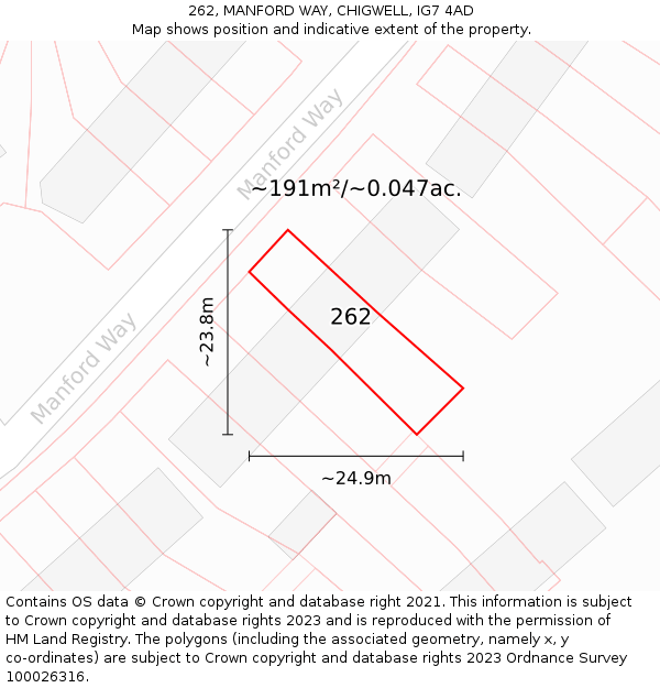 262, MANFORD WAY, CHIGWELL, IG7 4AD: Plot and title map