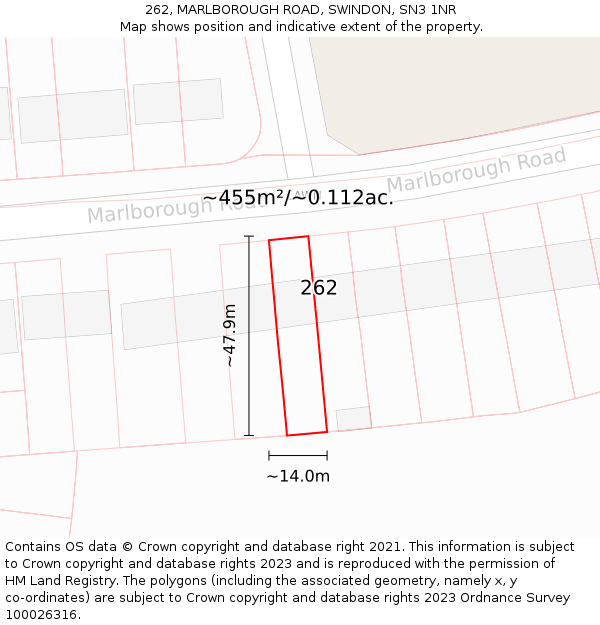 262, MARLBOROUGH ROAD, SWINDON, SN3 1NR: Plot and title map