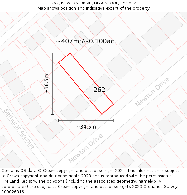 262, NEWTON DRIVE, BLACKPOOL, FY3 8PZ: Plot and title map