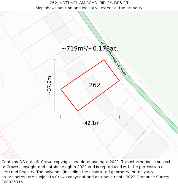 262, NOTTINGHAM ROAD, RIPLEY, DE5 3JT: Plot and title map