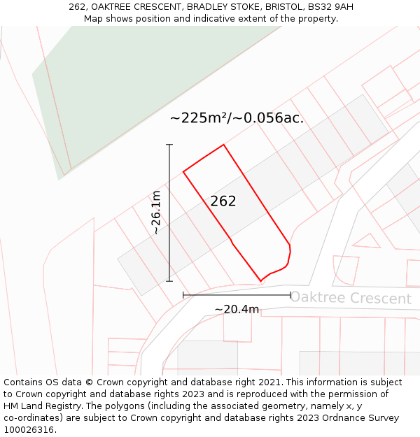 262, OAKTREE CRESCENT, BRADLEY STOKE, BRISTOL, BS32 9AH: Plot and title map