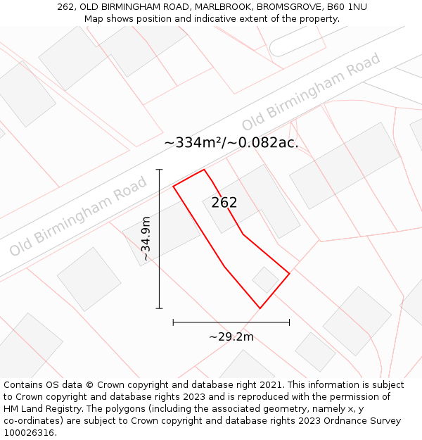 262, OLD BIRMINGHAM ROAD, MARLBROOK, BROMSGROVE, B60 1NU: Plot and title map