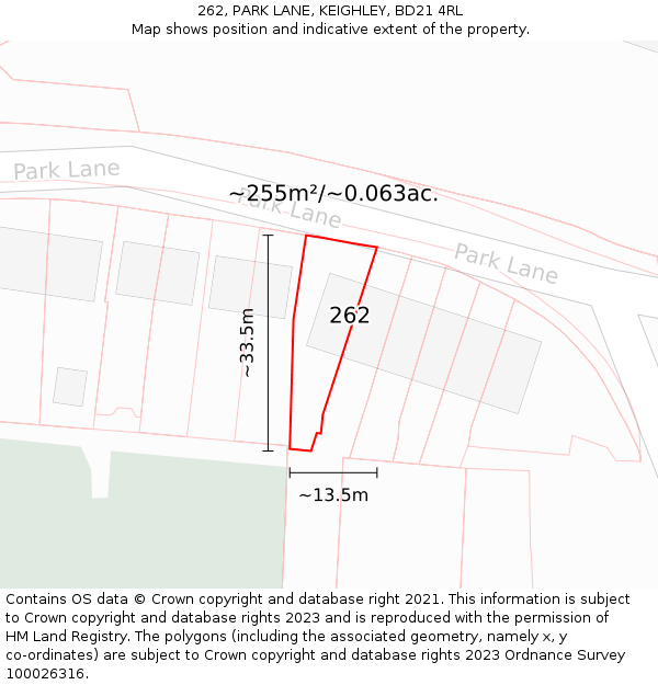 262, PARK LANE, KEIGHLEY, BD21 4RL: Plot and title map