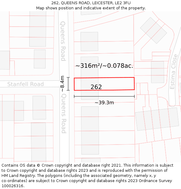 262, QUEENS ROAD, LEICESTER, LE2 3FU: Plot and title map