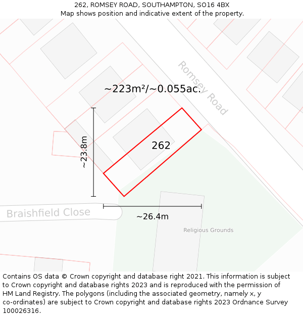 262, ROMSEY ROAD, SOUTHAMPTON, SO16 4BX: Plot and title map