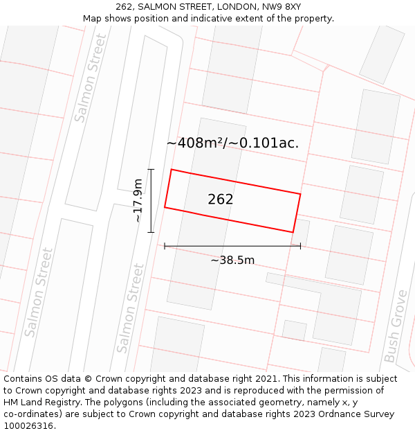 262, SALMON STREET, LONDON, NW9 8XY: Plot and title map