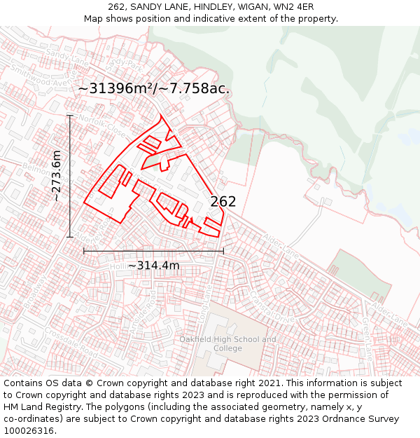 262, SANDY LANE, HINDLEY, WIGAN, WN2 4ER: Plot and title map
