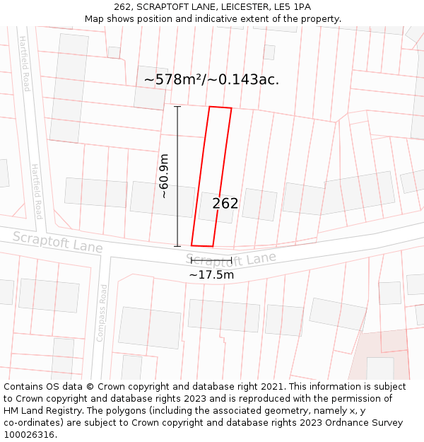 262, SCRAPTOFT LANE, LEICESTER, LE5 1PA: Plot and title map