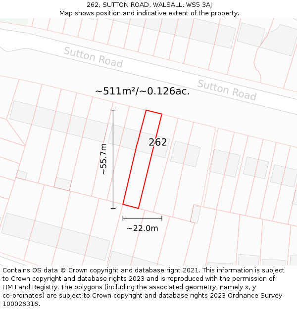 262, SUTTON ROAD, WALSALL, WS5 3AJ: Plot and title map
