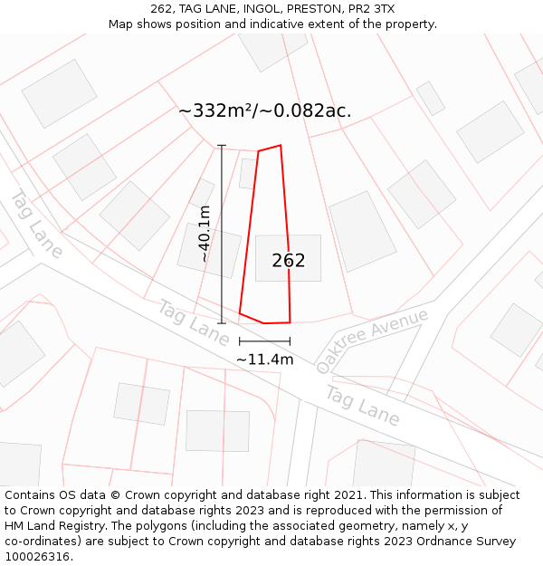 262, TAG LANE, INGOL, PRESTON, PR2 3TX: Plot and title map