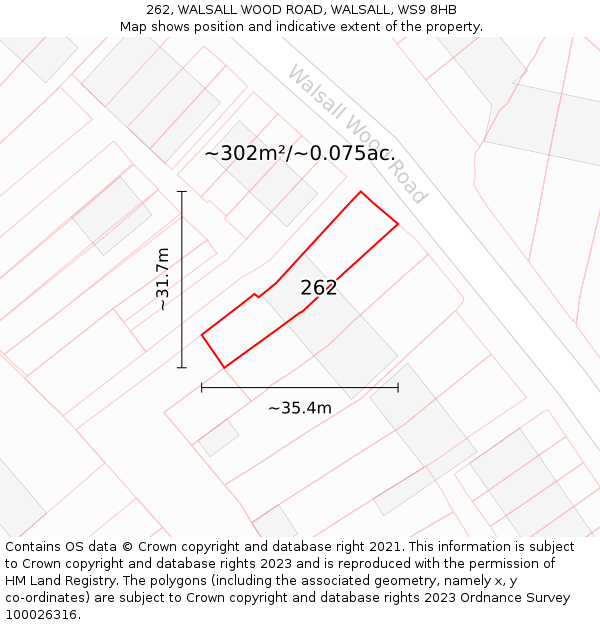 262, WALSALL WOOD ROAD, WALSALL, WS9 8HB: Plot and title map