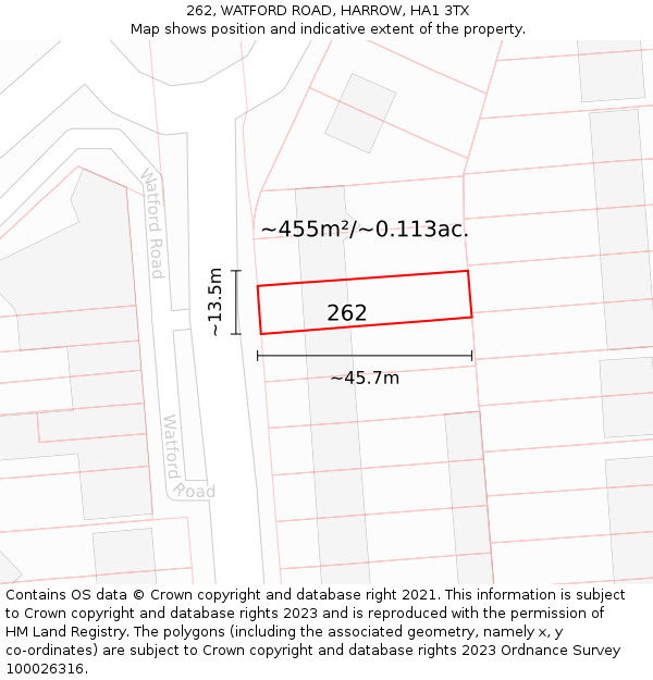 262, WATFORD ROAD, HARROW, HA1 3TX: Plot and title map