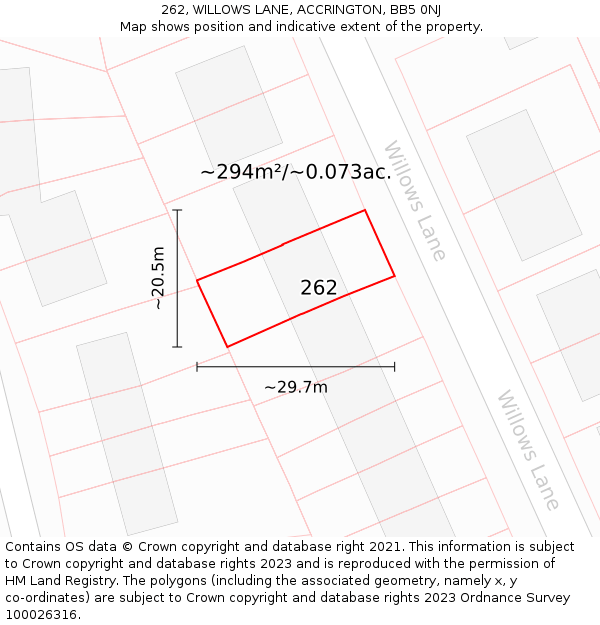 262, WILLOWS LANE, ACCRINGTON, BB5 0NJ: Plot and title map