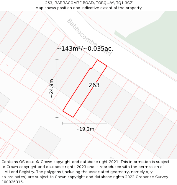 263, BABBACOMBE ROAD, TORQUAY, TQ1 3SZ: Plot and title map