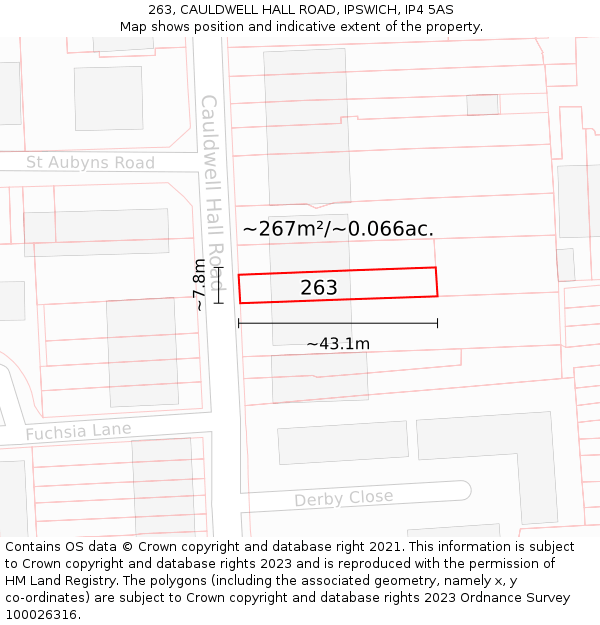 263, CAULDWELL HALL ROAD, IPSWICH, IP4 5AS: Plot and title map