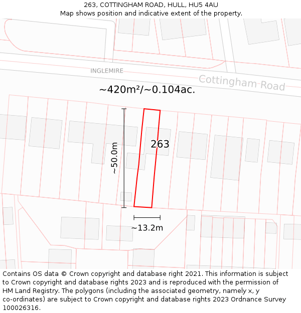 263, COTTINGHAM ROAD, HULL, HU5 4AU: Plot and title map