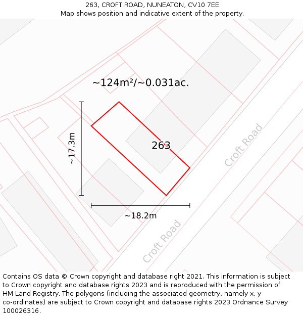 263, CROFT ROAD, NUNEATON, CV10 7EE: Plot and title map