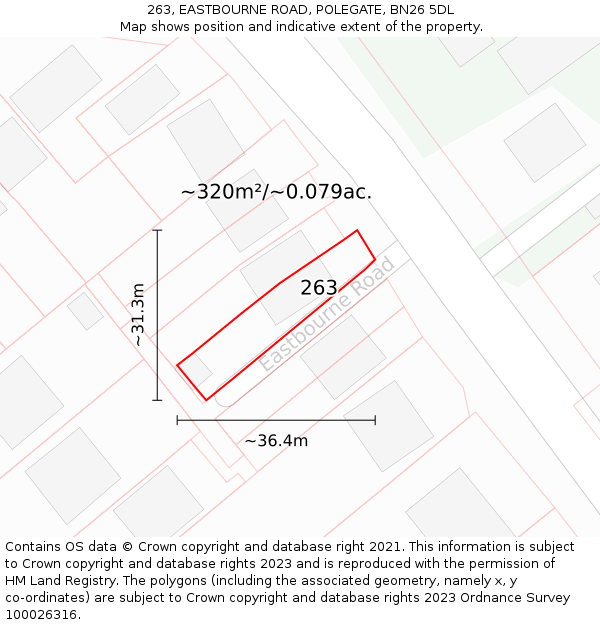 263, EASTBOURNE ROAD, POLEGATE, BN26 5DL: Plot and title map