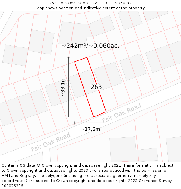 263, FAIR OAK ROAD, EASTLEIGH, SO50 8JU: Plot and title map