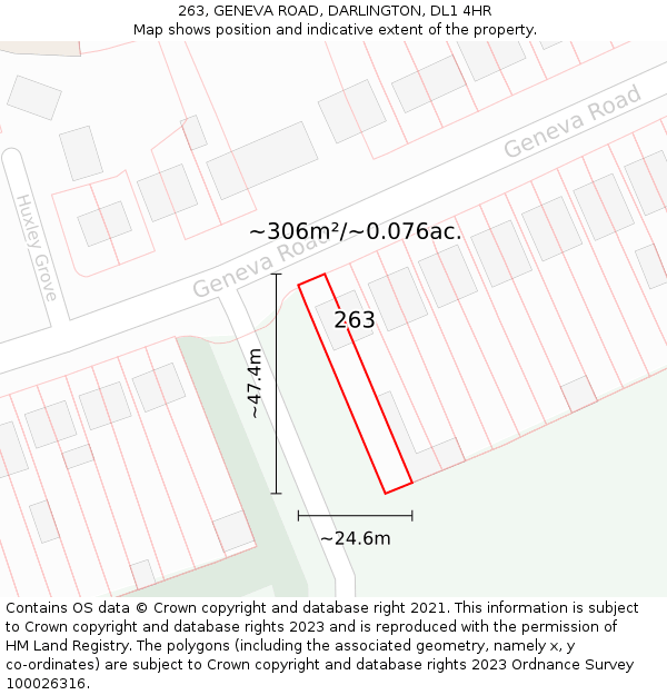 263, GENEVA ROAD, DARLINGTON, DL1 4HR: Plot and title map