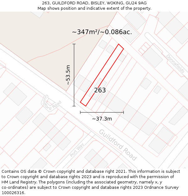 263, GUILDFORD ROAD, BISLEY, WOKING, GU24 9AG: Plot and title map
