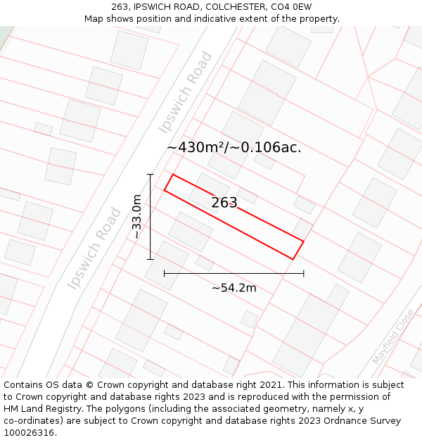 263, IPSWICH ROAD, COLCHESTER, CO4 0EW: Plot and title map