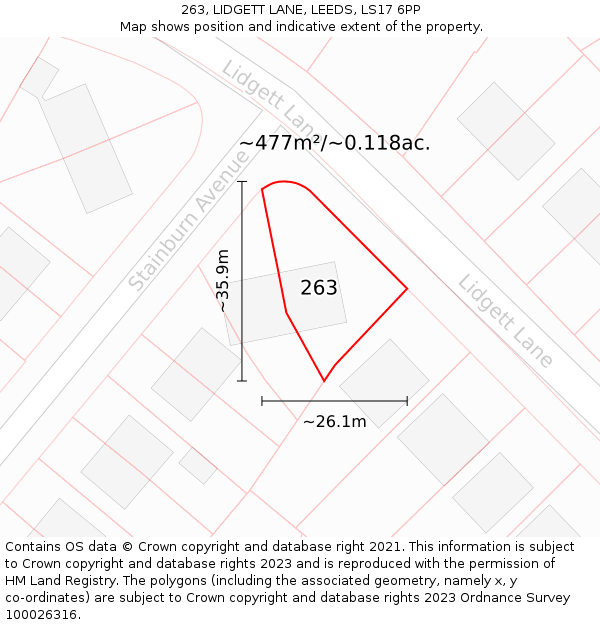 263, LIDGETT LANE, LEEDS, LS17 6PP: Plot and title map