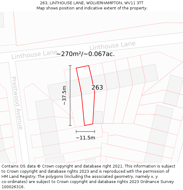 263, LINTHOUSE LANE, WOLVERHAMPTON, WV11 3TT: Plot and title map