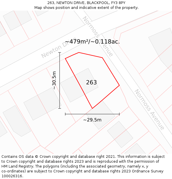 263, NEWTON DRIVE, BLACKPOOL, FY3 8PY: Plot and title map