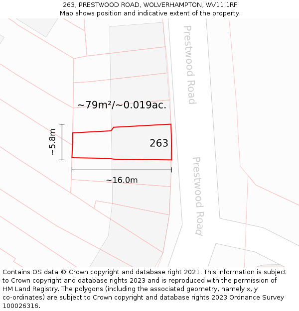 263, PRESTWOOD ROAD, WOLVERHAMPTON, WV11 1RF: Plot and title map