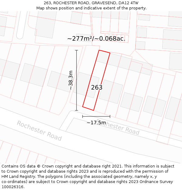 263, ROCHESTER ROAD, GRAVESEND, DA12 4TW: Plot and title map