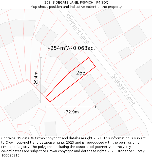 263, SIDEGATE LANE, IPSWICH, IP4 3DQ: Plot and title map