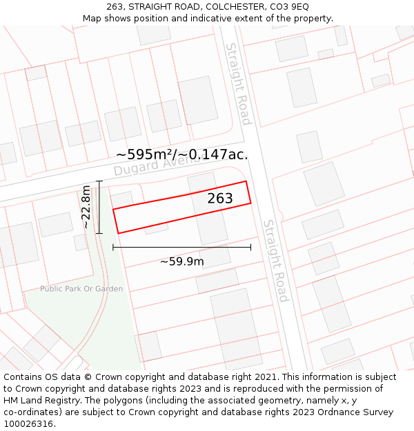 263, STRAIGHT ROAD, COLCHESTER, CO3 9EQ: Plot and title map