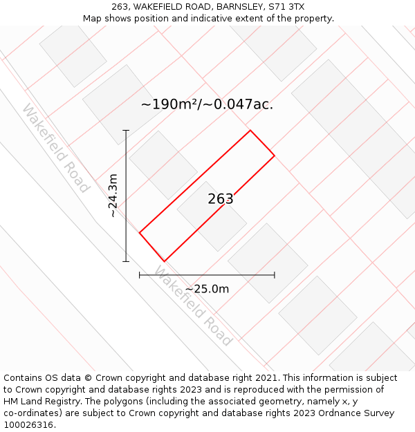 263, WAKEFIELD ROAD, BARNSLEY, S71 3TX: Plot and title map