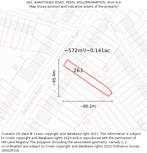 263, WARSTONES ROAD, PENN, WOLVERHAMPTON, WV4 4LA: Plot and title map