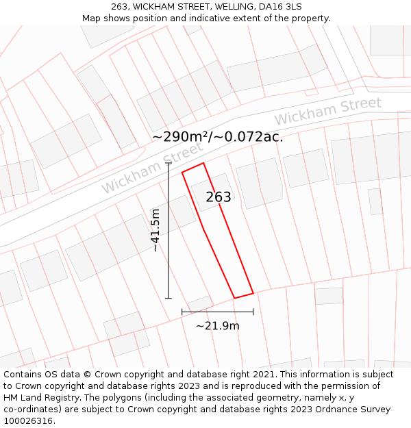 263, WICKHAM STREET, WELLING, DA16 3LS: Plot and title map
