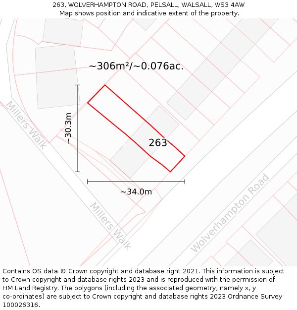 263, WOLVERHAMPTON ROAD, PELSALL, WALSALL, WS3 4AW: Plot and title map