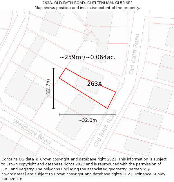 263A, OLD BATH ROAD, CHELTENHAM, GL53 9EF: Plot and title map